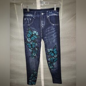 NWOT Women's Blue Butterfly Embroidered Leggings